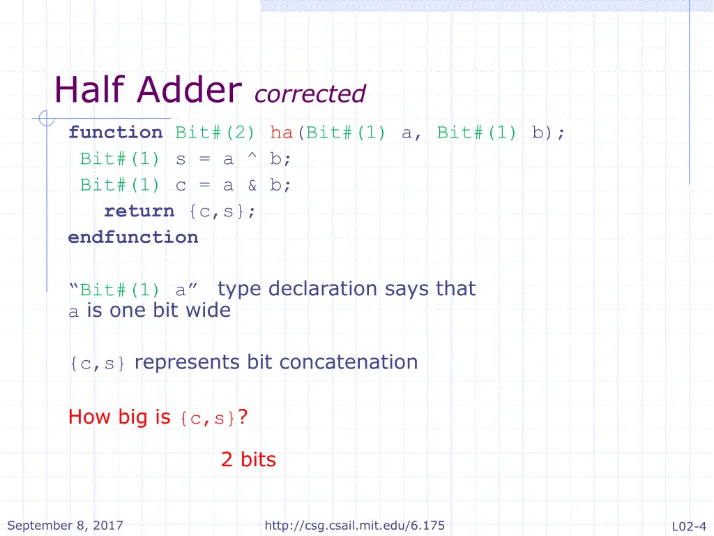 half adder corrected