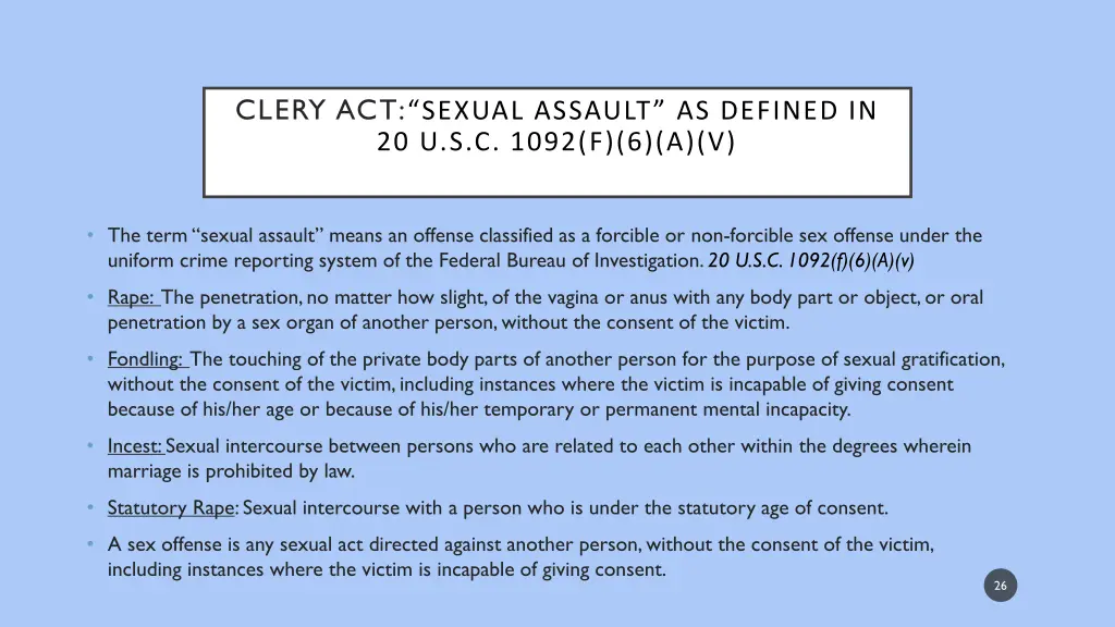 clery act sexual assault as defined