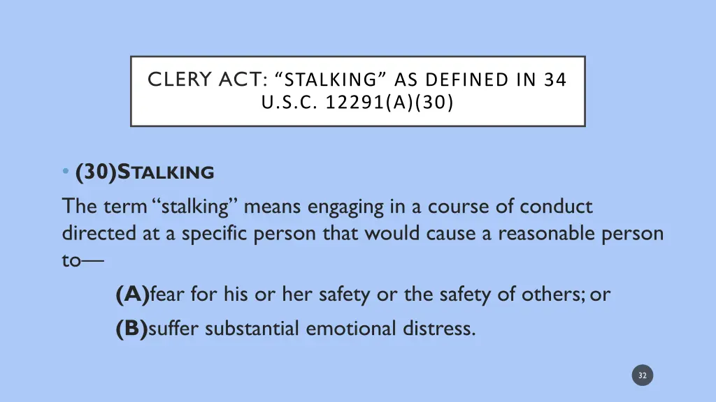 clery act stalking as defined in 34 u s c 12291