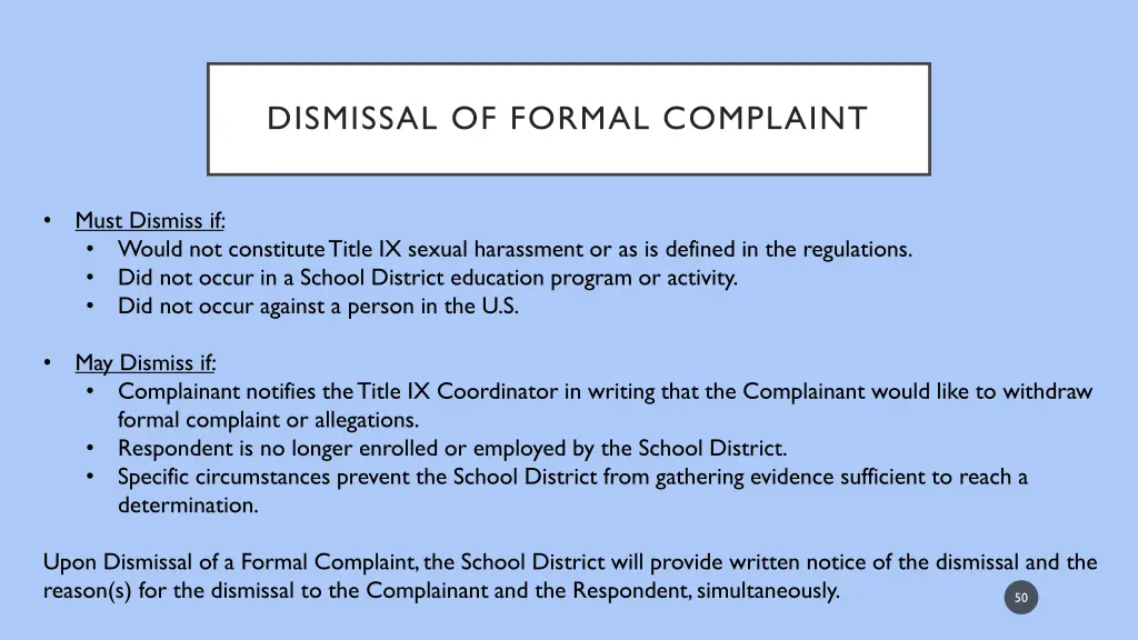 dismissal of formal complaint