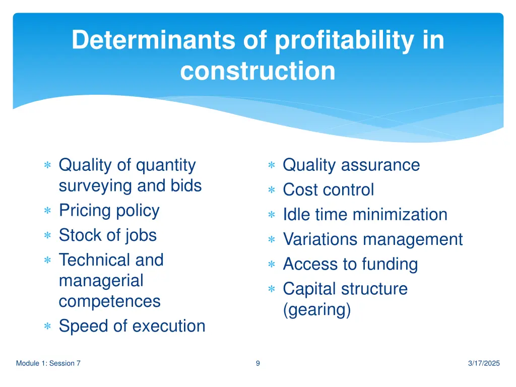 determinants of profitability in construction