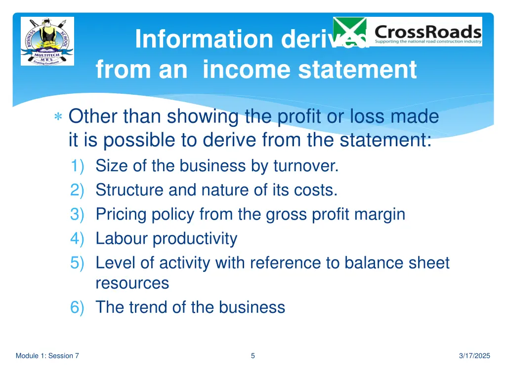 information derived from an income statement