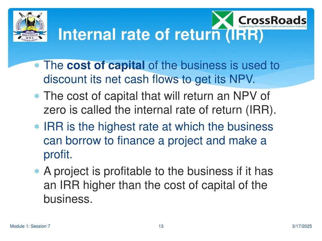 internal rate of return irr