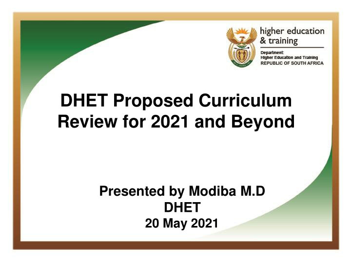 dhet proposed curriculum review for 2021