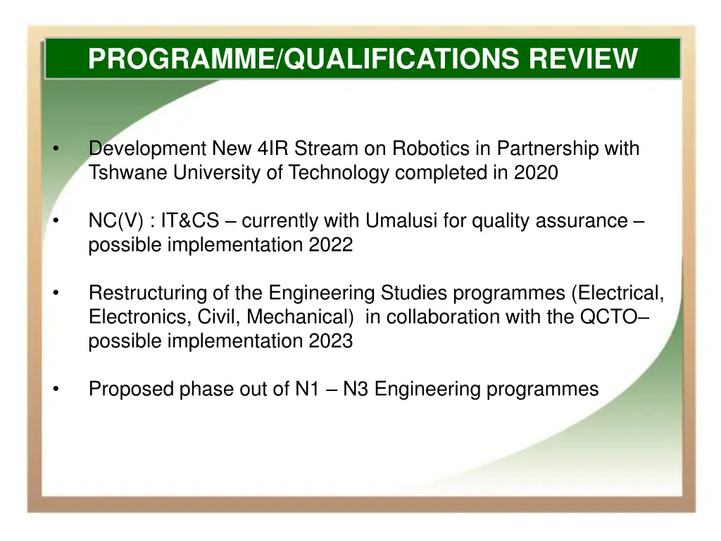 programme qualifications review