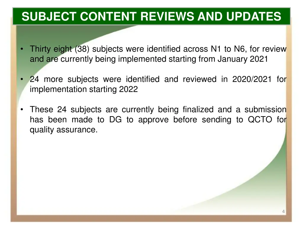 subject content reviews and updates