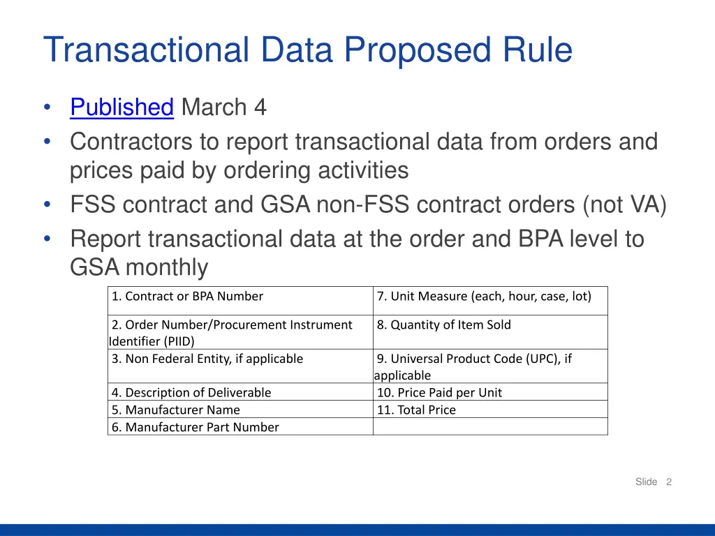 transactional data proposed rule
