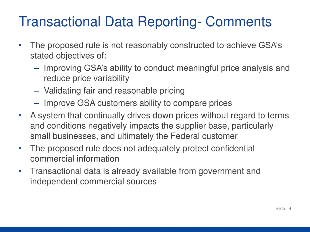 transactional data reporting comments