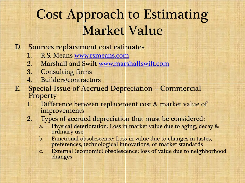 cost approach to estimating market value sources