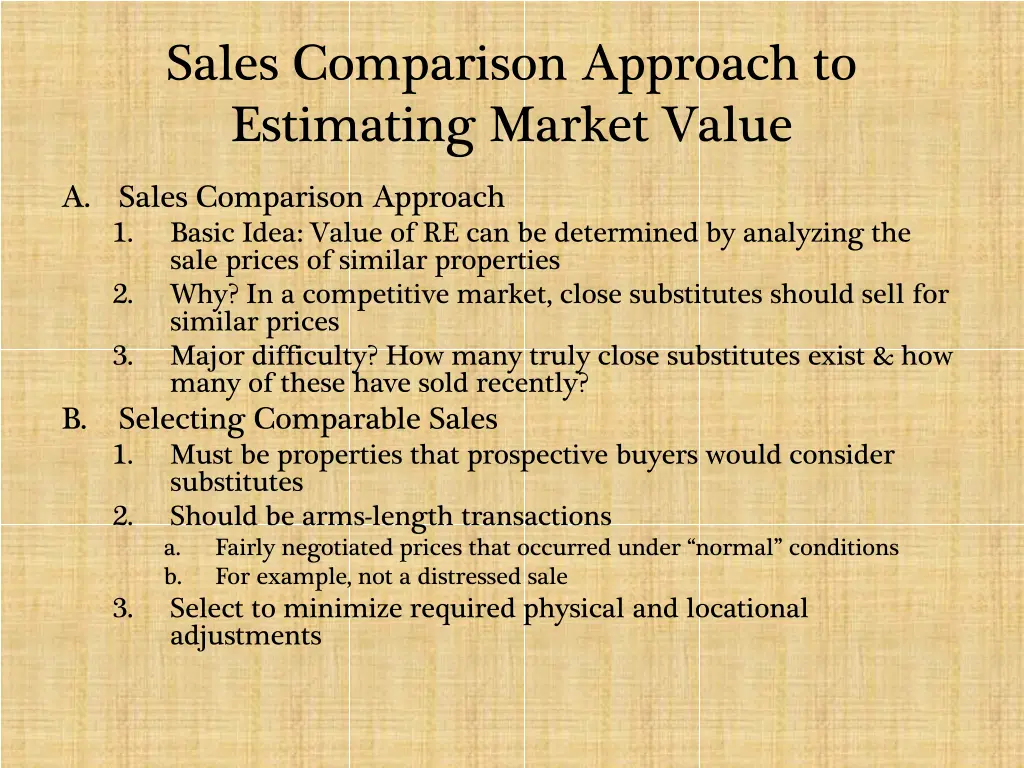 sales comparison approach to estimating market
