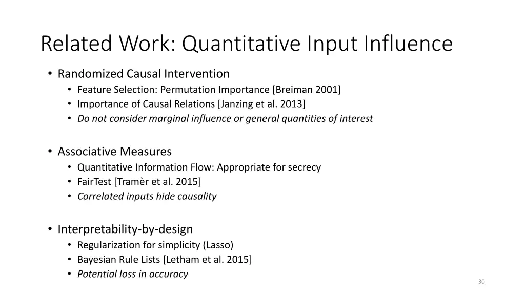 related work quantitative input influence
