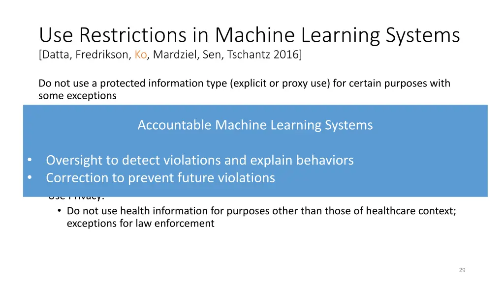 use restrictions in machine learning systems