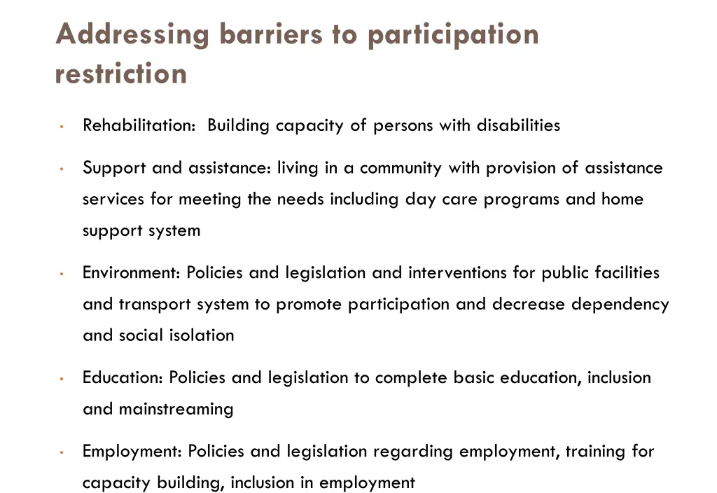 addressing barriers to participation restriction