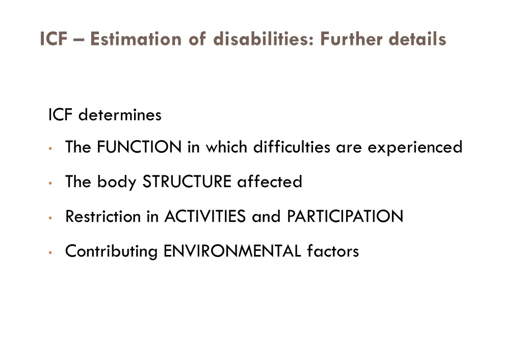 icf estimation of disabilities further details