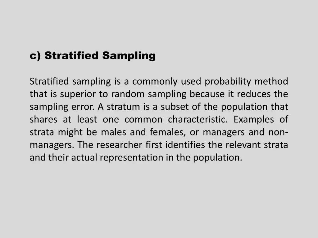 c stratified sampling