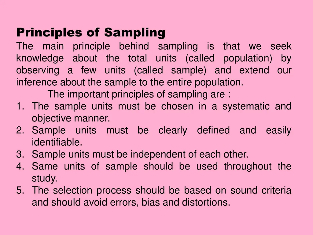 principles of sampling the main principle behind