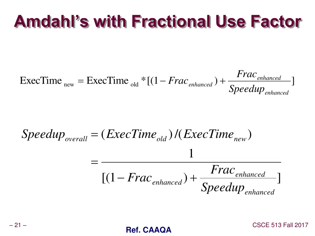 amdahl s with fractional use factor 1