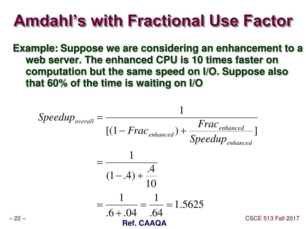 amdahl s with fractional use factor 2