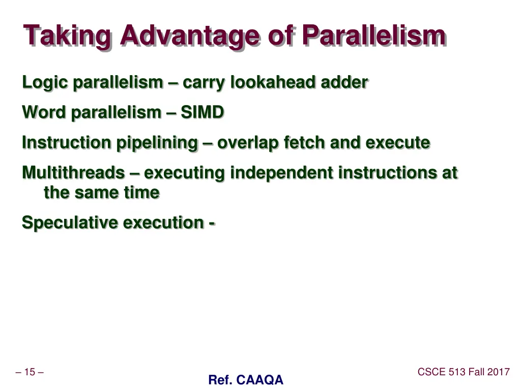 taking advantage of parallelism