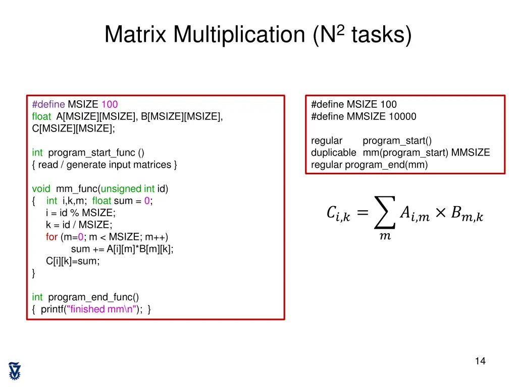matrix multiplication n 2 tasks