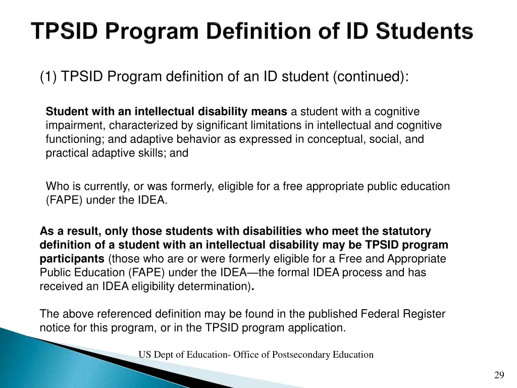 1 tpsid program definition of an id student