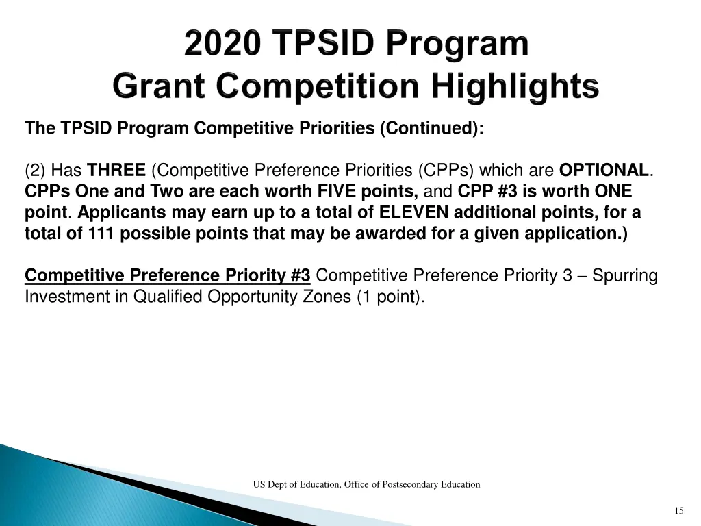 the tpsid program competitive priorities continued
