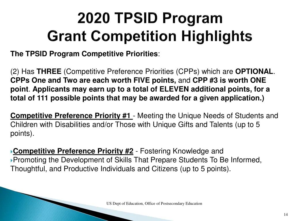 the tpsid program competitive priorities