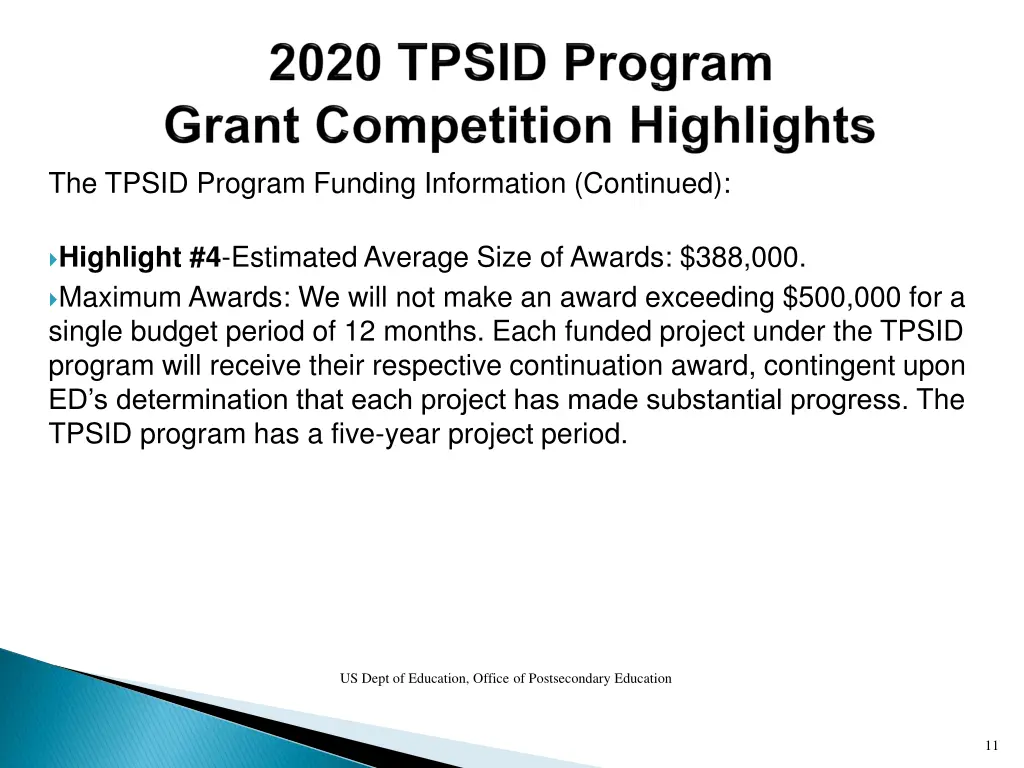 the tpsid program funding information continued