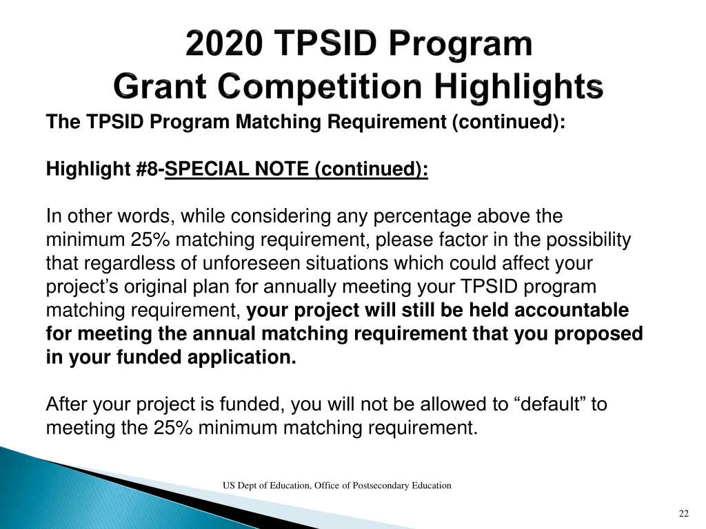 the tpsid program matching requirement continued 1