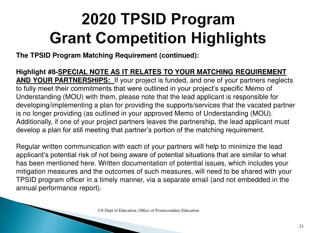 the tpsid program matching requirement continued 2