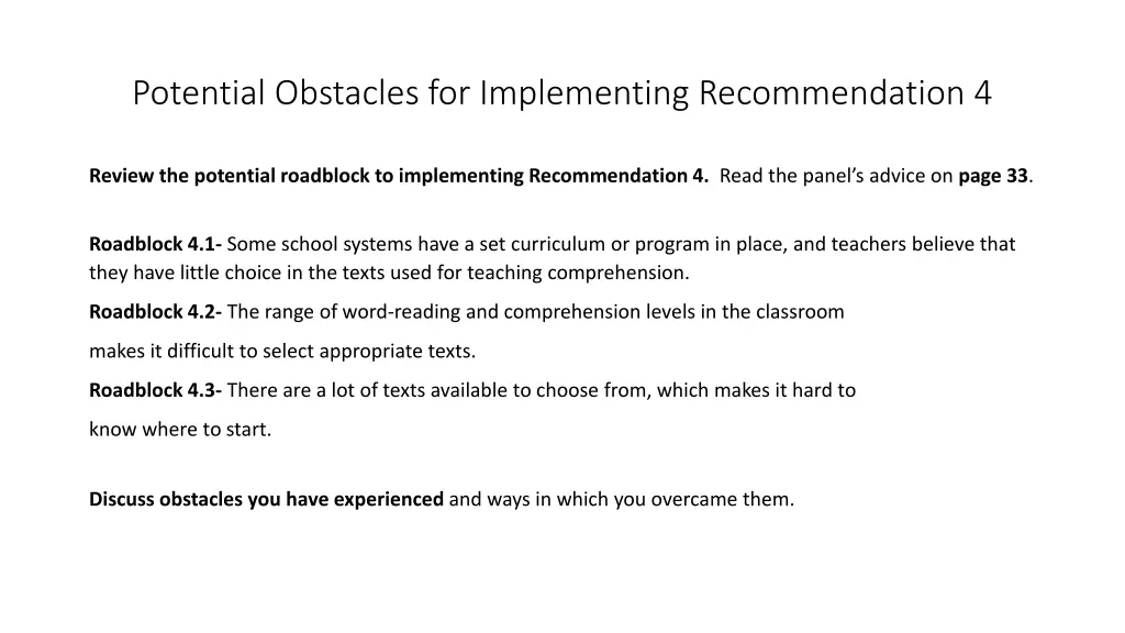 potential obstacles for implementing