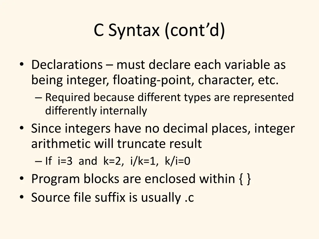 c syntax cont d