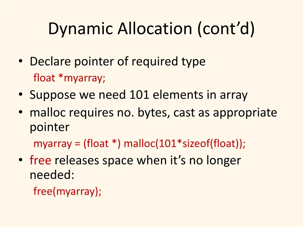 dynamic allocation cont d