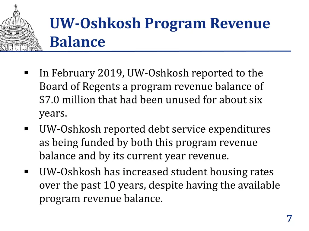 uw oshkosh program revenue balance