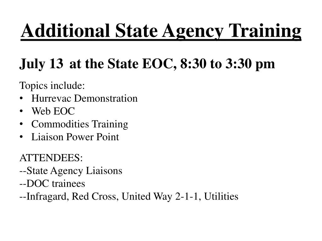 additional state agency training