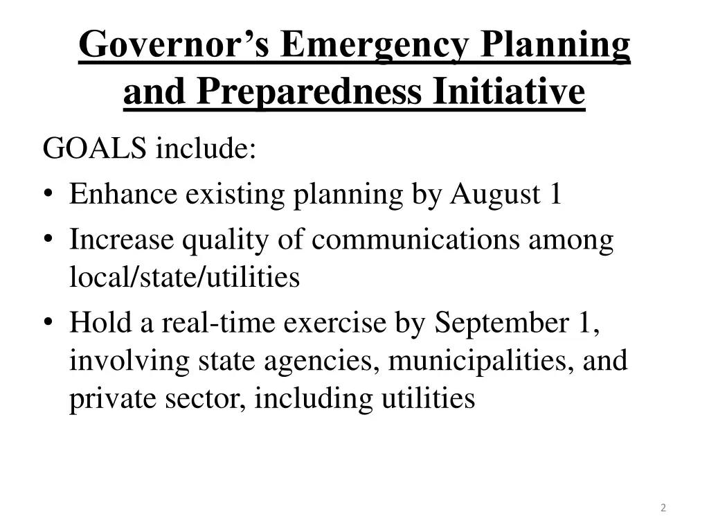 governor s emergency planning and preparedness