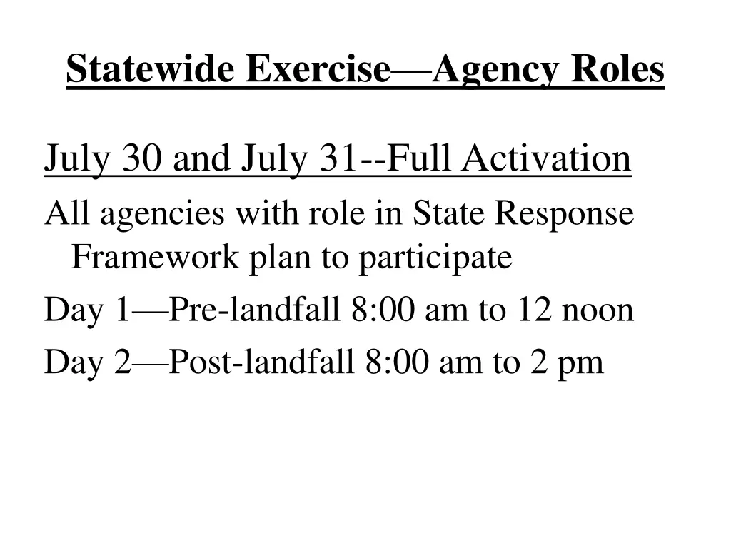 statewide exercise agency roles 1
