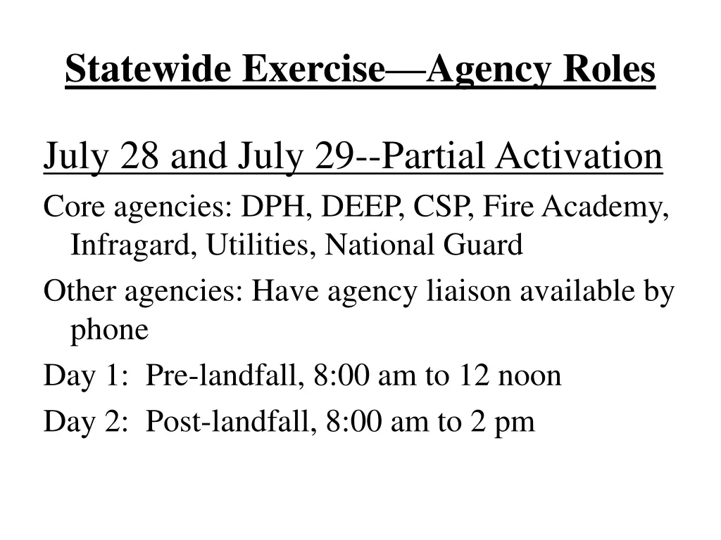 statewide exercise agency roles