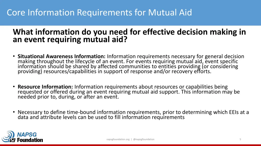 core information requirements for mutual aid
