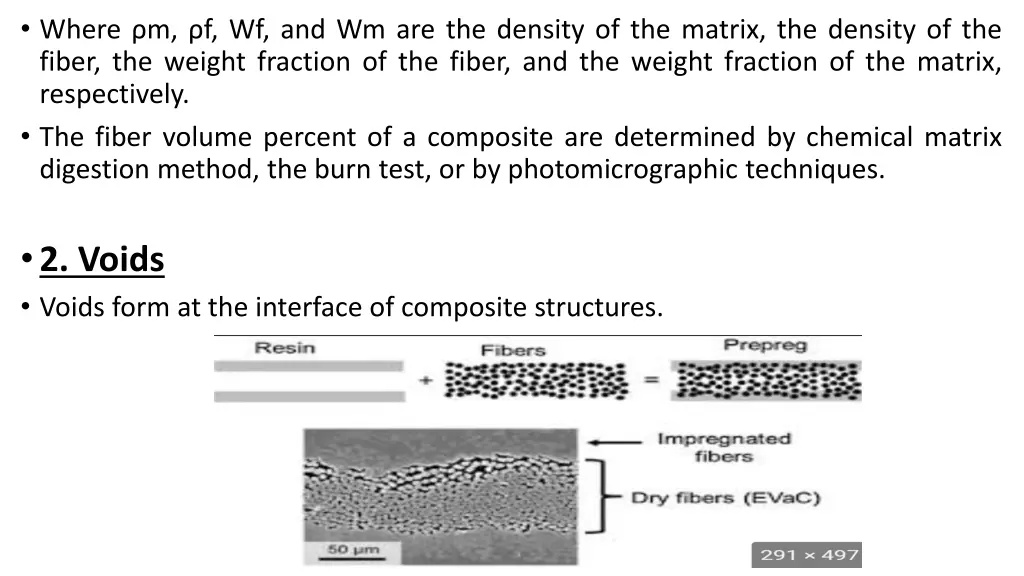 where m f wf and wm are the density of the matrix