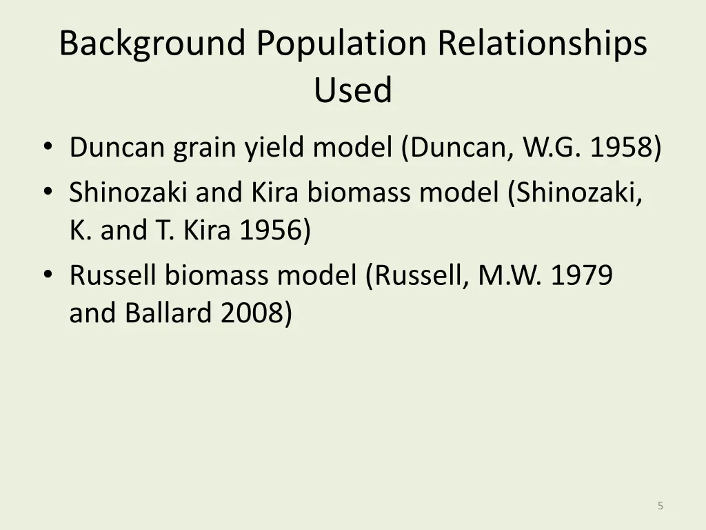 background population relationships used