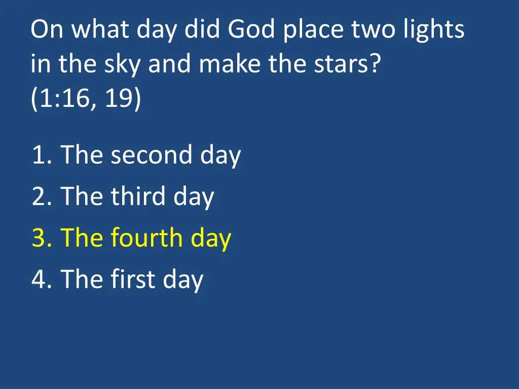 on what day did god place two lights 1