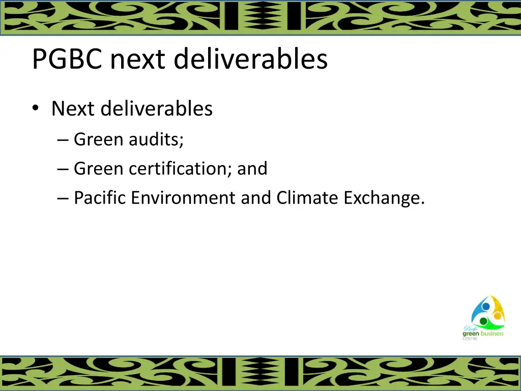 pgbc next deliverables
