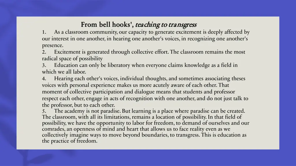 from bell hooks from bell hooks teaching