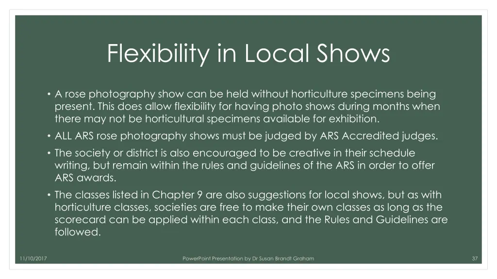 flexibility in local shows