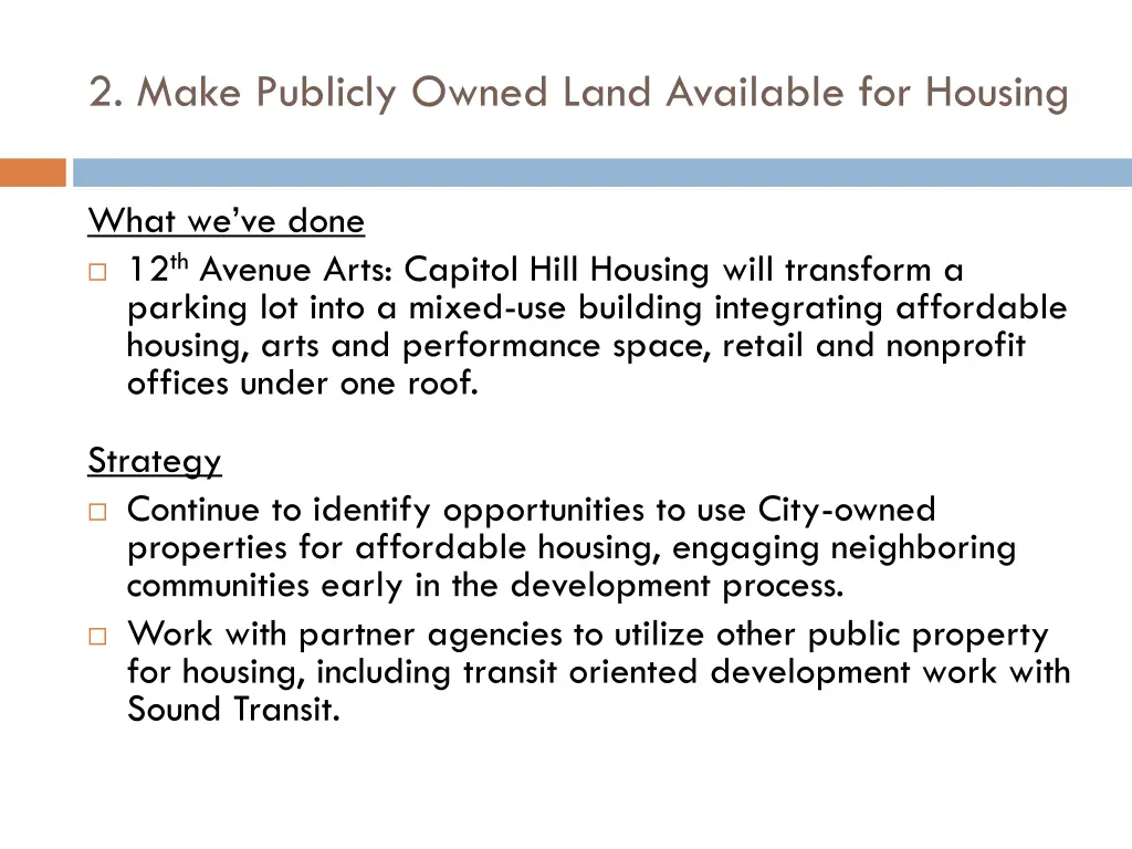 2 make publicly owned land available for housing