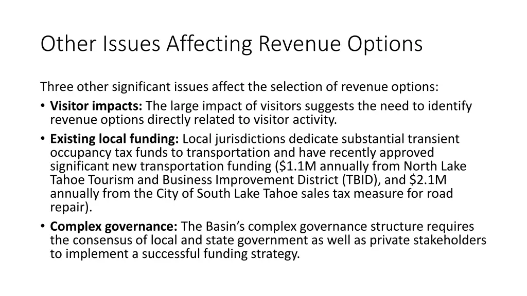 other issues affecting revenue options
