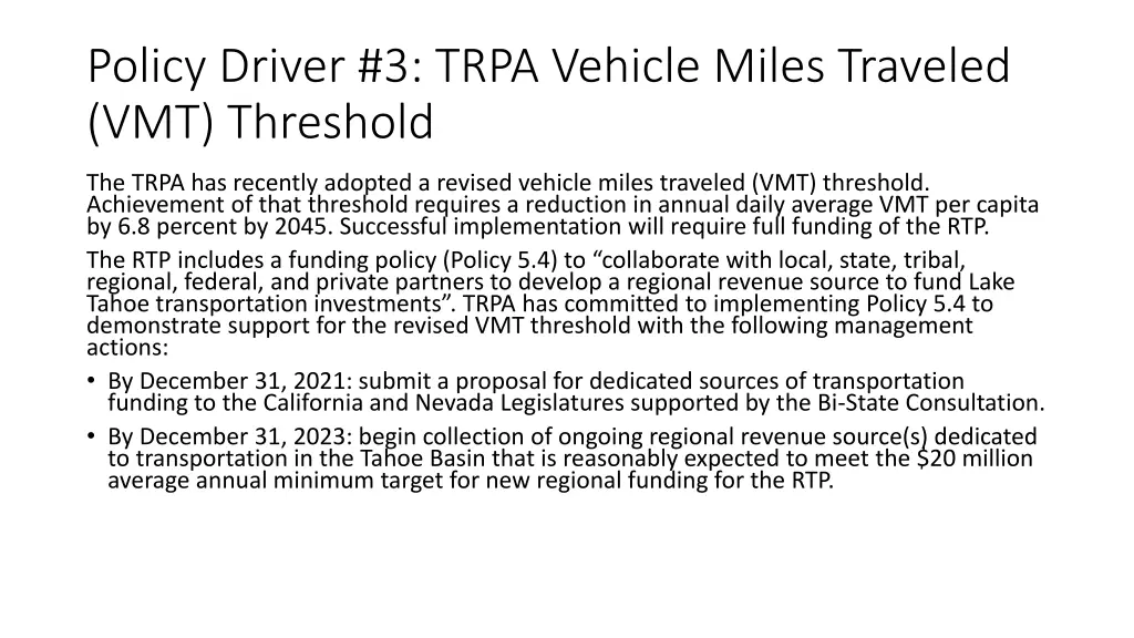policy driver 3 trpa vehicle miles traveled