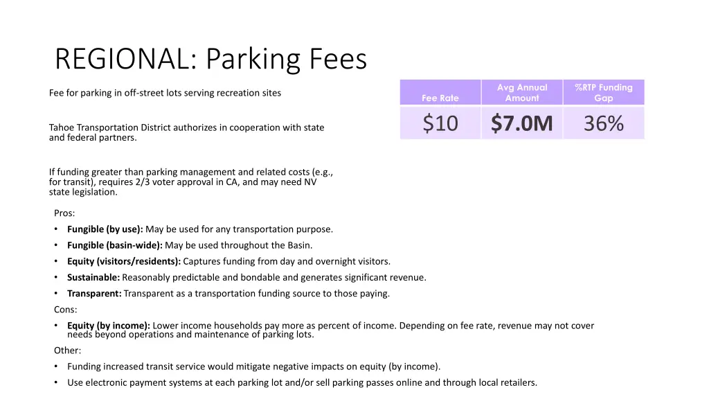 regional parking fees