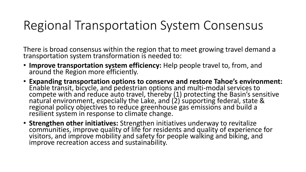 regional transportation system consensus
